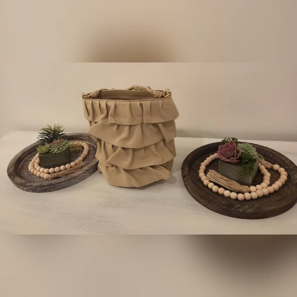 Cleobella Cambria Ruffle Bucket Shoulder Bag- In Beige - Picture 10 of 10